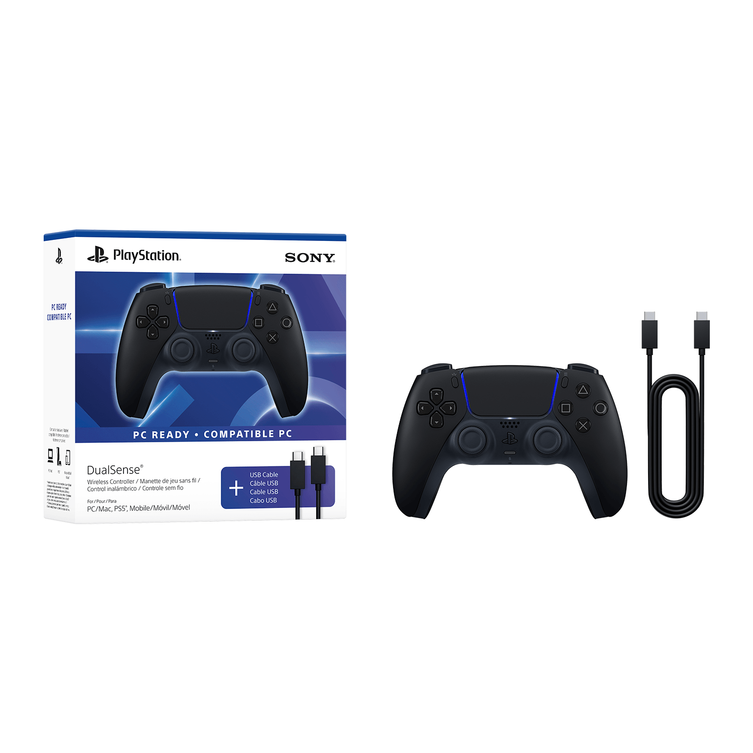 SONY Control inalámbrico DualSense® – Negro medianoche + cable USB para PC